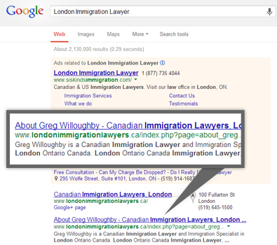 Google search results for london immigration lawyers