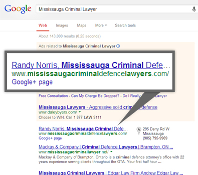 Google search results for mississauga criminal lawyers