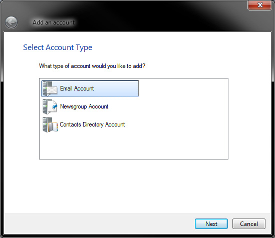 Windows Live Mail - IMAP Settings - Select Account Type