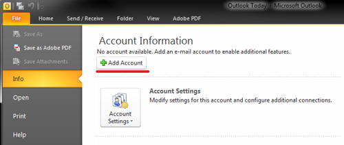 Outlook 2010 - IMAP Settings - Add Account Menu