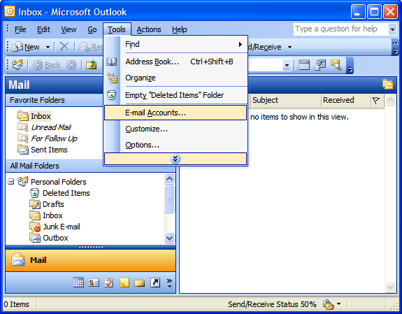 Outlook 2003 E-mail Set up - Step 1