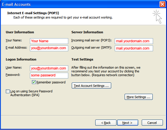 Outlook 2003 E-mail Set up - Step 4